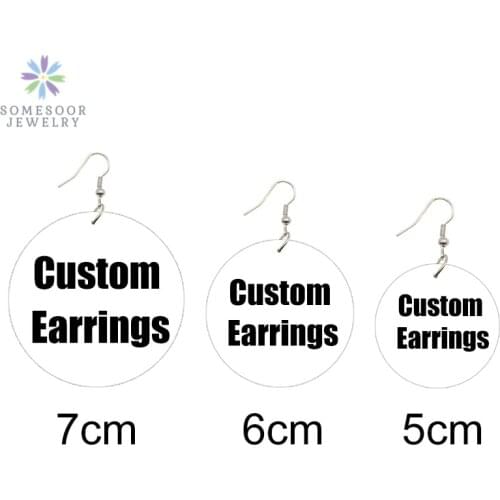 SOMESOOR 3 Sizes Custom-Made Round African Wooden Drop Earrings Personalized Photos Printed Ear Dangle Wholesale For Women Gifts