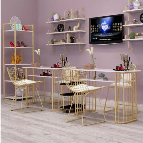 Gold marble manicure table and chair single double table manicure table manicure shop table and chair set combination
