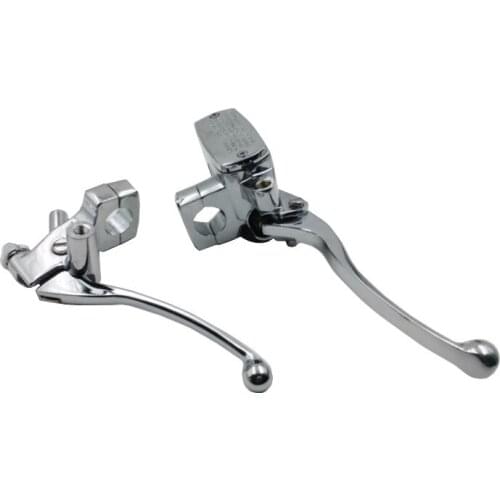 Motorcycle 1" 25mm Handlebar Control Reservoir Brake Clutch Levers 14mm Bore Chrome Touring Cruiser Chopper Cafe Racer Offroad