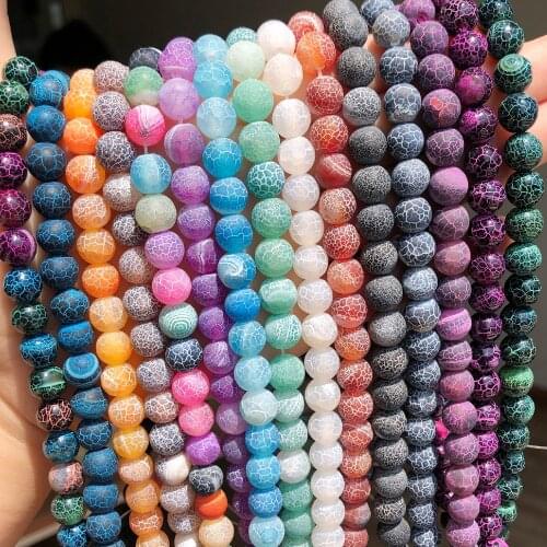 Multi Color Natural Frost Cracked Dream Fire Dragon Veins Agates Round Spacer Beads for Jewelry Making DIY Bracelet Necklace