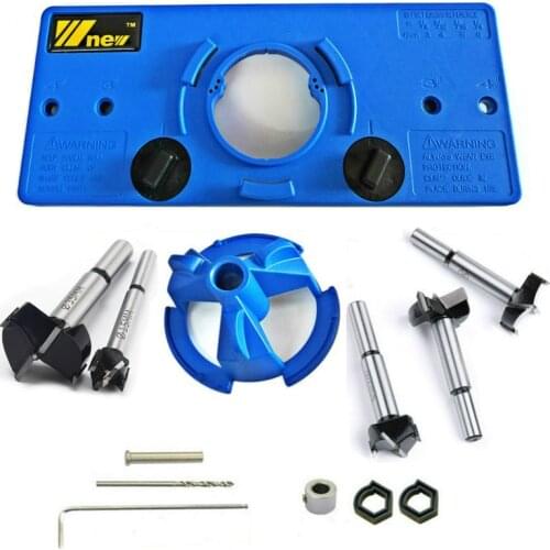 New 15-35MM Concealed Cup Style Hinge Jig Boring Hole Drill Guide + 5Pcs Forstner Bit Wood Cutter Carpenter f Woodworking Tools