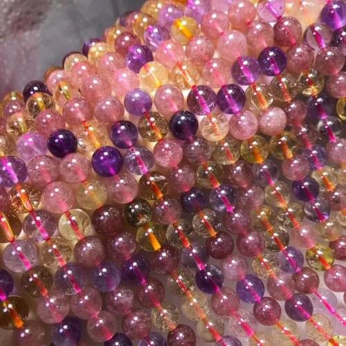 Natural Super 7 rutile strawberry quartz loose beads smooth round energy crystal DIY bracelet women charm For Jewelry Making
