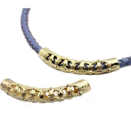 AaaZee 2pc 5mm Hole Gold Plated Hollowed Finding Tube for Bracelet and Necklace, 52mm Long Connectors for DIY Art Crafts