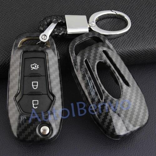Durable Carbon Fiber Flip Car Key Protect Shell For Ford Explorer F-150 F-250 Mondeo Ranger Ecosport Keychain Cover Accessories