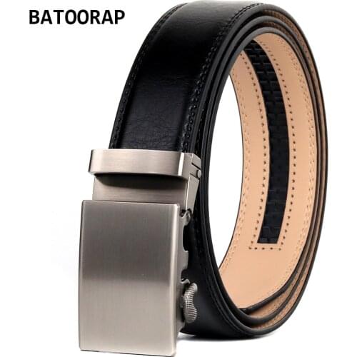 BATOORAP Genuine Leather Man Belt Gray Metal Buckle Automatic Formal Business Waist Strap Fashion Jeans Ratche Belts BA-R018
