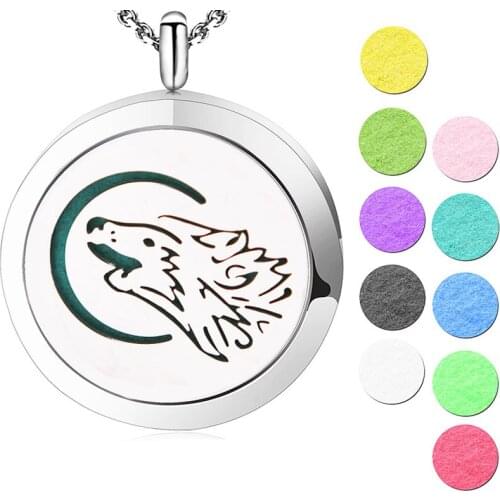 AMYA Silver 30mm Wolf Elephant Butterfly Aromatherapy Essential Oils Stainless Steel pendant Perfume Diffuser Locket Necklace