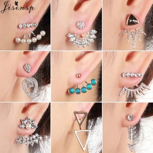 Jisensp Bohemian Crystal Triangle Stud Earrings for Women Wedding Jewelry Geometric Pearl Ear Jackets Girl Piercing Studs bijoux