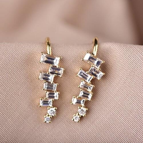 UBESTNICE Solid Real 18K Yellow Gold 750 Geometric Diamonds Wheat Ears Stud Earrings Fine Jewelry Exquisite Small Advanced Lady