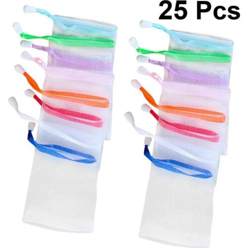 25pcs Soap Foaming Net Nylon Foaming Net Shower Soap Foaming Net Hanging Bubble Mesh Bag (Random Color)