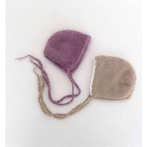 Newborn bonnet Luxury Wool hat Hand knitted Silk hat Newborn photography props Crochet Fluffy Bonnet photo prop