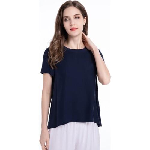 100% Pure Mulberry 19 Momme Ladies Silk Blouse Shirt Tops Short Sleeve Button Slit Back Closure T-shirt For Girl Women