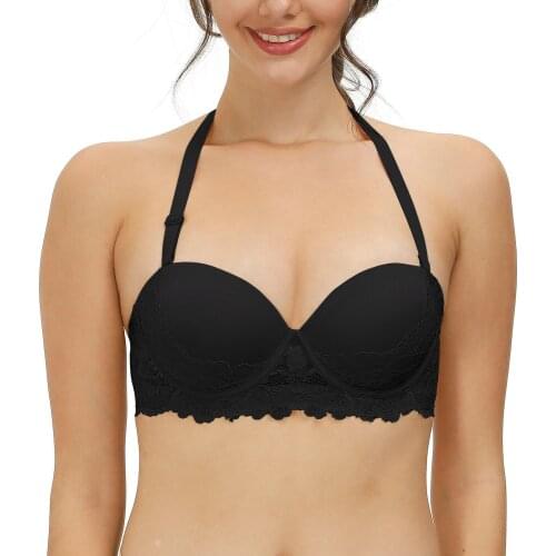 Vogue Secret Womens Lace Bras Halter Padded Push Up Bra Underwire Sexy Lingerie White Black Skin Plus Size 5 Type Underwear