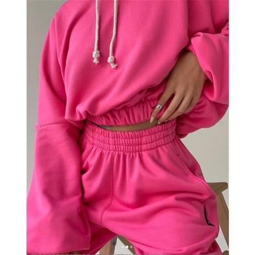 Fashion Womens Suit Knitted Casual Hooded Collar Pullover Long Trousers Sports Two-piece Suit women Donsignet