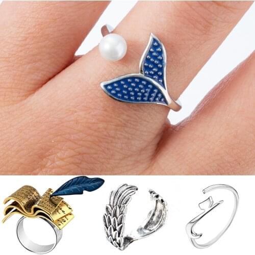 Women Fashion Open Ring Boho Finger Ring Couple Hot New Elegant Casual Adjustable Size Mermaid Bubble Jewelry Gift Men Girls