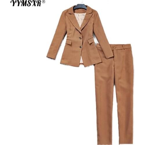Winter womens temperament ladies business wear office suit pants two-piece High quality long sleeve jacket Female Slim pants