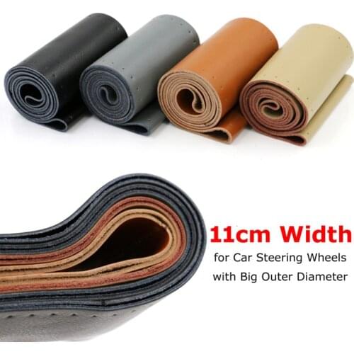 1PCS 11cm Width DIY Genuine Leather Cowhide Car Steering Wheel Cover 4Color Anti-slip Breathable Car Styling