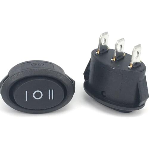 10PCS 3 Position 3 Pins Mini Oval Rocker Switch Black ON-OFF-ON AC 6A 250V 10A 125V