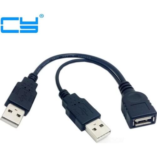 2pcs Black USB 2.0 Female A to Dual A Male Extra Power Data Y Extension Cable for 2.5" Mobile Hard Disk