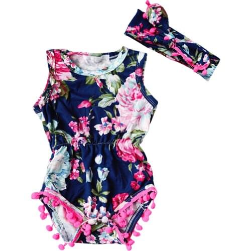 2016 Summer Baby Girl Pretty Romper Flower Tassel Romper Child Rosy Baby Girl baby floral romper baby girl jumpsuit outfits