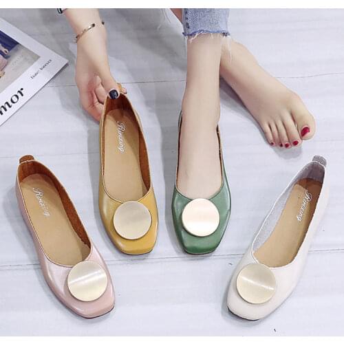 Spring Autumn Women Flats Round Metal Slip on Flat Shoes Candy Color Ballet Flats Ladies Shoes Zapatos Mujer Ballet Flats