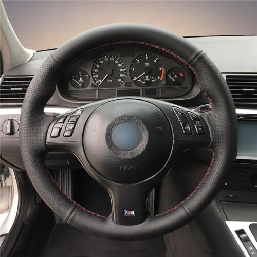Safe Non-Slip Soft Black Artificial Leather Car Steering Wheel Cover for BMW M Sport E46 330i 330Ci E39 540i 525i 530i M3 E46