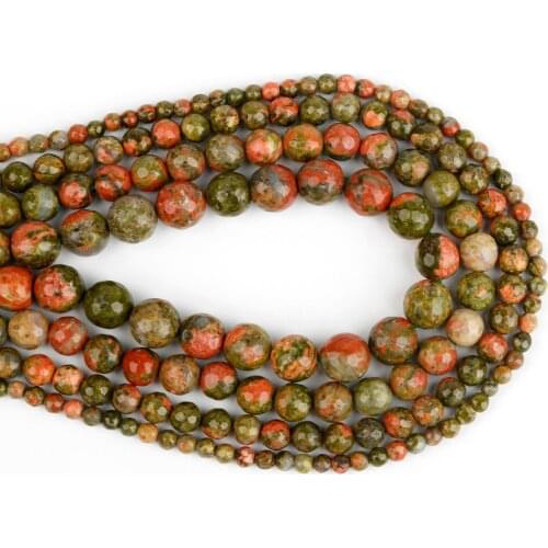 38cm Unakite 4/6/8/10mm Faceted Natural Stone Round Ball Beads for DIY Necklace Bracelet Earring Jewelry Making Findings