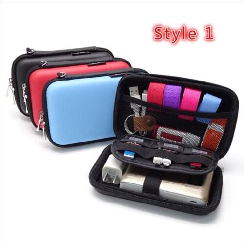 Zipper Earphone Case Leather Storage Box Hard Bag Carrying Waterproof For Coin Memory Card Portable USB Cable Organizer