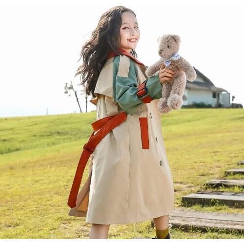 Kids Clothes Girls 8 to 12 years Trench Coat 2021 New Spring Autumn Children Windbreaker