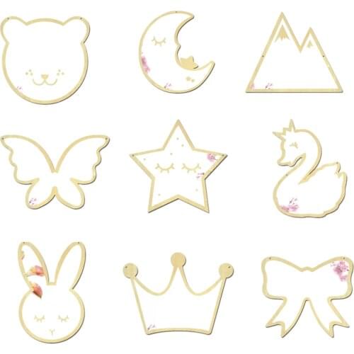 Children Cartoon Decorative Mirror Bathroom Baby Room Rabbit Star Wood Acrylic Mirror Frame Creative Home Art Wall Decorations