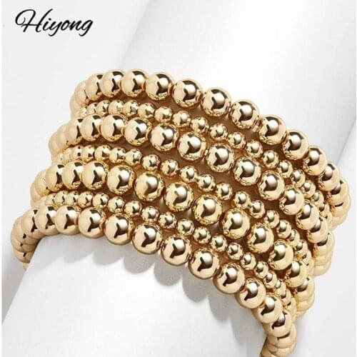 Duoying Elastic Beads Bracelets Copper Simplicity Gold 6mm 8mm Round Bead Chain Geometry Bracelet For Women Bracelets Gifts