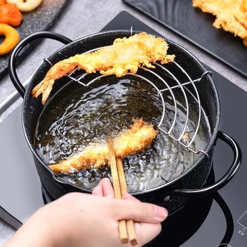 Japanese style tempura deep frying pan household mini maifan stone non-stick deep frying pan Japanese small frying pan induction