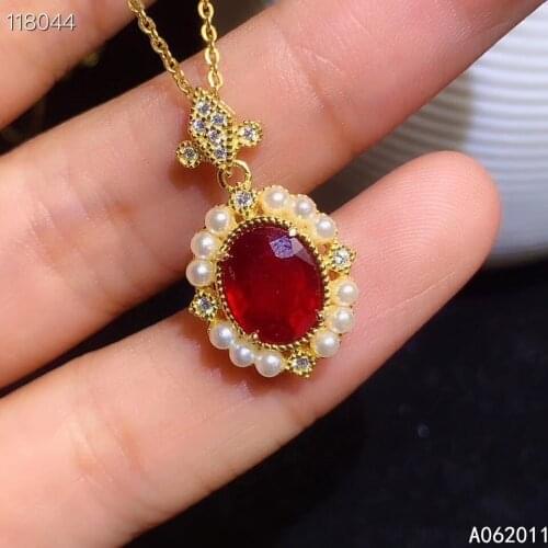 KJJEAXCMY fine jewelry natural ruby 925 sterling silver fashion girl gemstone pendant necklace chain support test hot selling