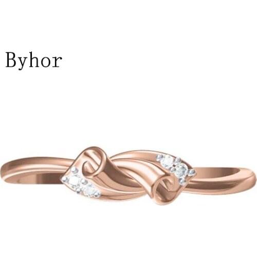 Byhor Solid 14K White+Rose Gold 0.03ct H/SI Natural Diamonds Fine Jewelry Trendy Wedding Band Diamond leaf кольца Women ring