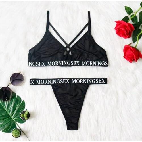 Women Sexy Sports Underwear Set Girl Push Up Bra+Thongs Panties Sexy Bandage Letter Corset Bra Lingerie Sexy Exotic Lingerie