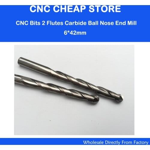6*42mm Two Flutes High Quality Carbide Ball Nose End Mills Bit Cutting Tool CNC Router Long Longer Bits for Engraving Tools