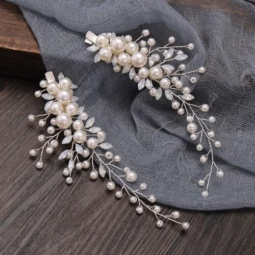 Floralbride Handmade Opal Crystal Rhinestones Pearls Bridal Hair Clip Barrettes Set Wedding Hair accessories Women Jewelry