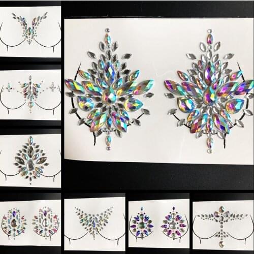 Flash Gem Nipple Tattoo Sticker Queen Fashion Makeup Tools For Gala Party Shining Rhinestone Chest Decoration Jewelry DIY Paste