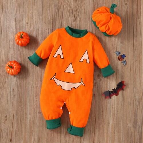 Cosplay Pumpkin Halloween Jumpsuit Toddler Infant Baby Boy Girl Outfits Hat Newborn Halloween Costume For Baby Girl Clothes Set