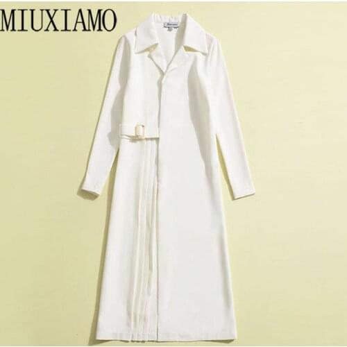 MIUXIMAO 2020 Fall Dress Women Party Dress Office Lady Casual Long Dress Women Vestidos with Belt