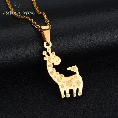 Nextvance Gold Stainless Steel Deer Necklace Cute Animal Giraffe Pendant Necklace For Boy Girl Birthday Gift