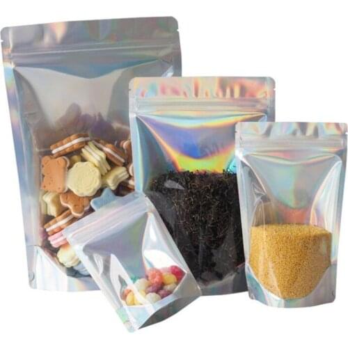 20Pcs Iridescent Zip Bags Pouches Cosmetic Plastic Laser Iridescent Bags Holographic Makeup Bags Hologram Zipper Bags