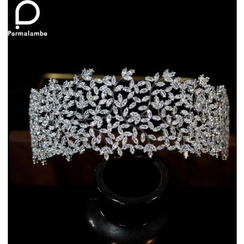 Parmalanbe Luxury Womens Wedding Hair Accessories Hair Band Bride CZ Crown Crystal Headband Jewelry Vintage Tiaras And Crowns