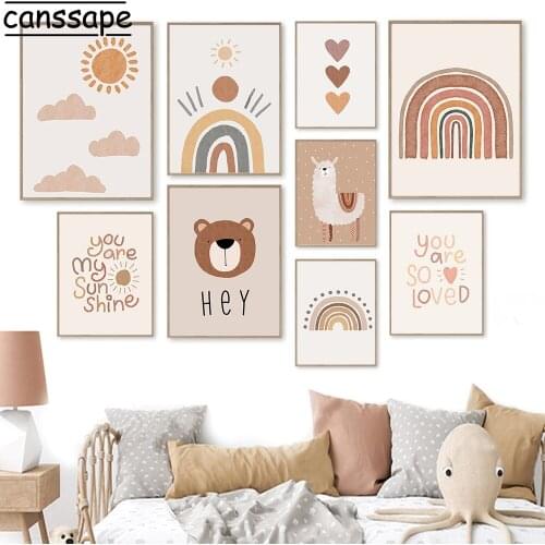 Boho Posters And Prints Unicorn Alpaca Bear Paintings Cactus Poster Rainbow Print Nursery Wall Pictures Kids Room Decoration