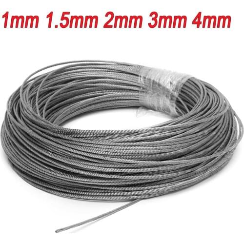 50M/100M 1mm 1.5mm 2mm diameter 304 stainless steel wire rope fishing lifting cable line Clothesline 7X7 Structure 1/1.5/2mm