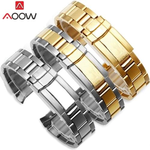 17mm 20mm Stainless Steel Strap Curved End Folding Buckle Gold Men Metal Replacement Bracelet Watch Band for Daytona with logo