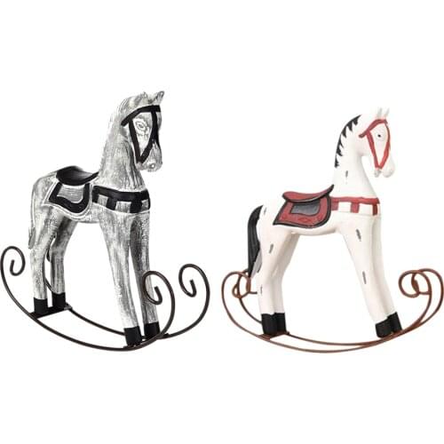 Retro Wooden Crafts Rocking Horse Desk Decor Balance Art Figurines Home Office Decor