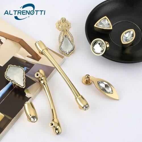 Luxury Furniture Handle Gold Zinc Alloy Diamond European Wardrobe Kitchen Door Pull Cupboard Cabinet Drawer Closet Knob Hardware