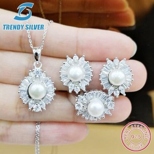 Complete pure 925 sterling silver zirconia clear CZ luxury jewelry set ring earrings for woman pendant necklace trendy design