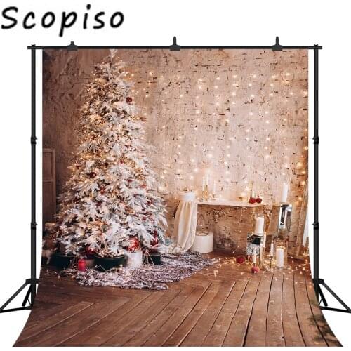 Scopiso Christmas Tree Backdrop Vintage Wood Floor Photography Background Photobooth Party Decorations Photo Studio Props