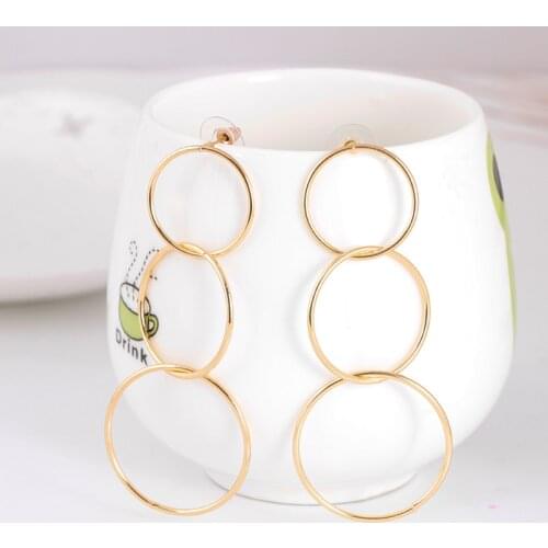 CHUNSHI EMO Popular Hot Selling Simple Fashion Circle Long Hoop Earrings Geometry Size Circle Interlocking Metal Earring Jewelry